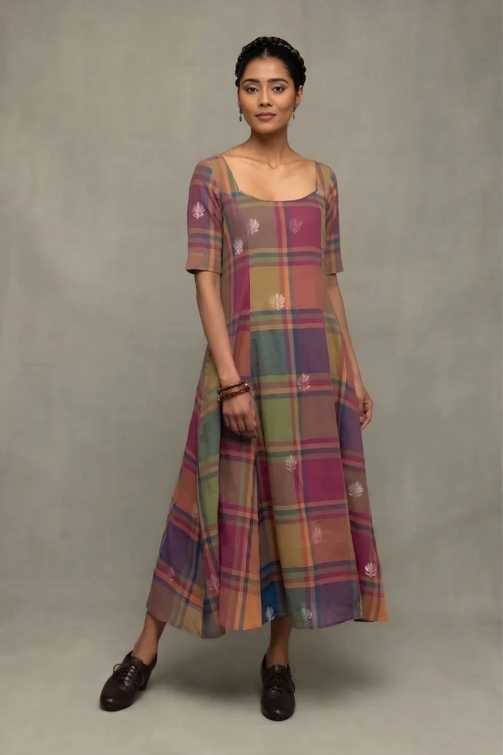 Multicolor A Line Jamdani Dress for Festive Daytime Wear