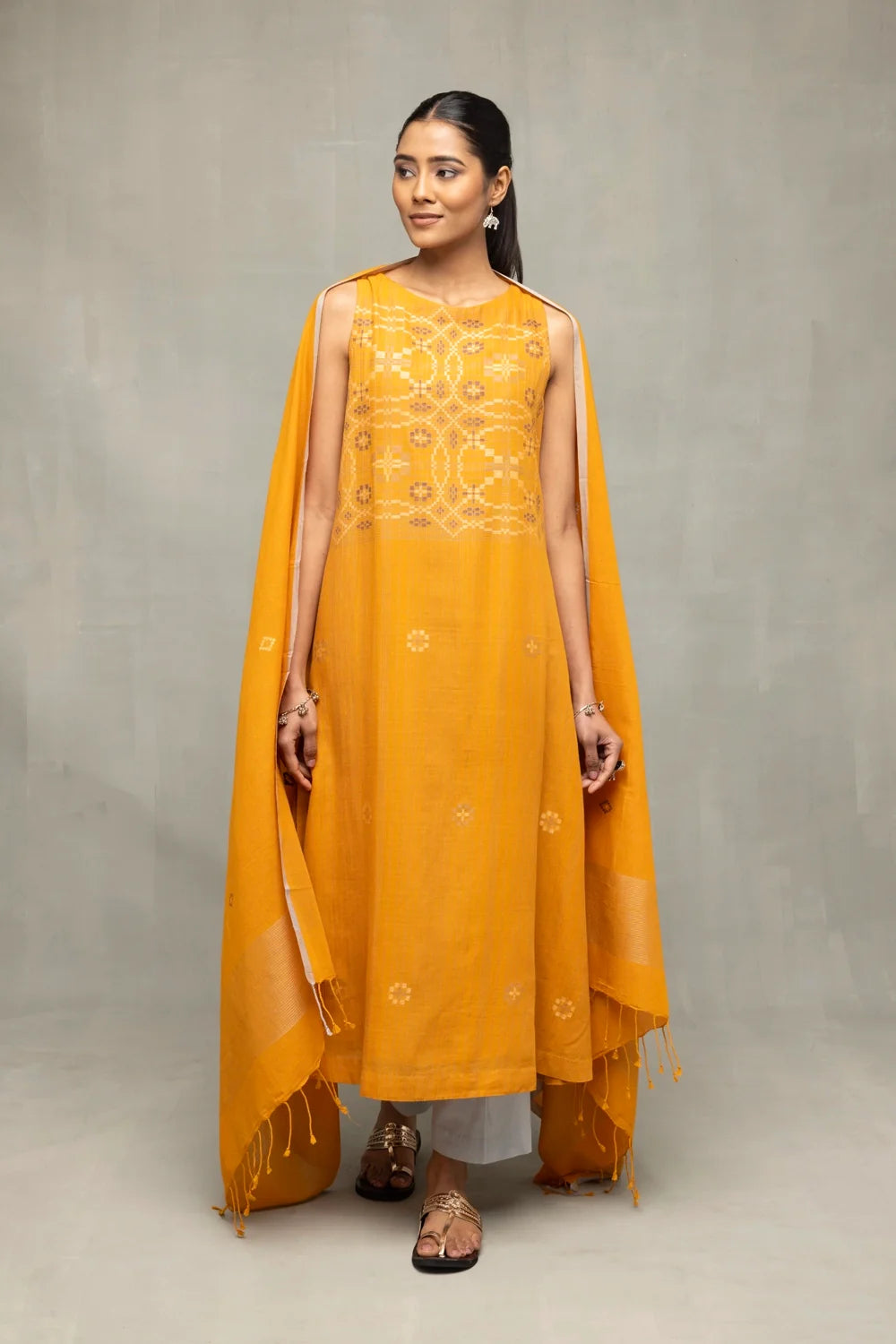 Mustard Moonlight Jamdani Kurta Set with Dupatta