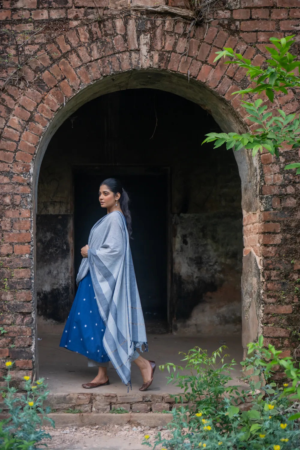 Navy Blue South Cotton Woven Kurta Set with Dupatta for Casual Wear