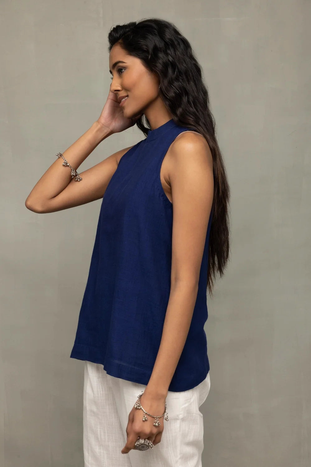 Classic Indigo Handwoven Halter Neck Top-Sutra Art of Clothing