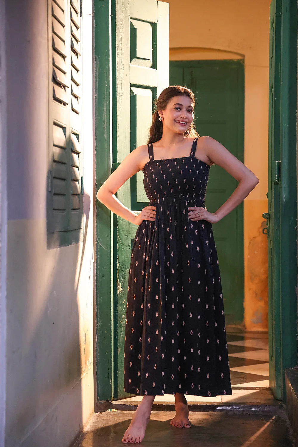 Noir Muse Cotton Maxi Dress-Sutra Art of Clothing