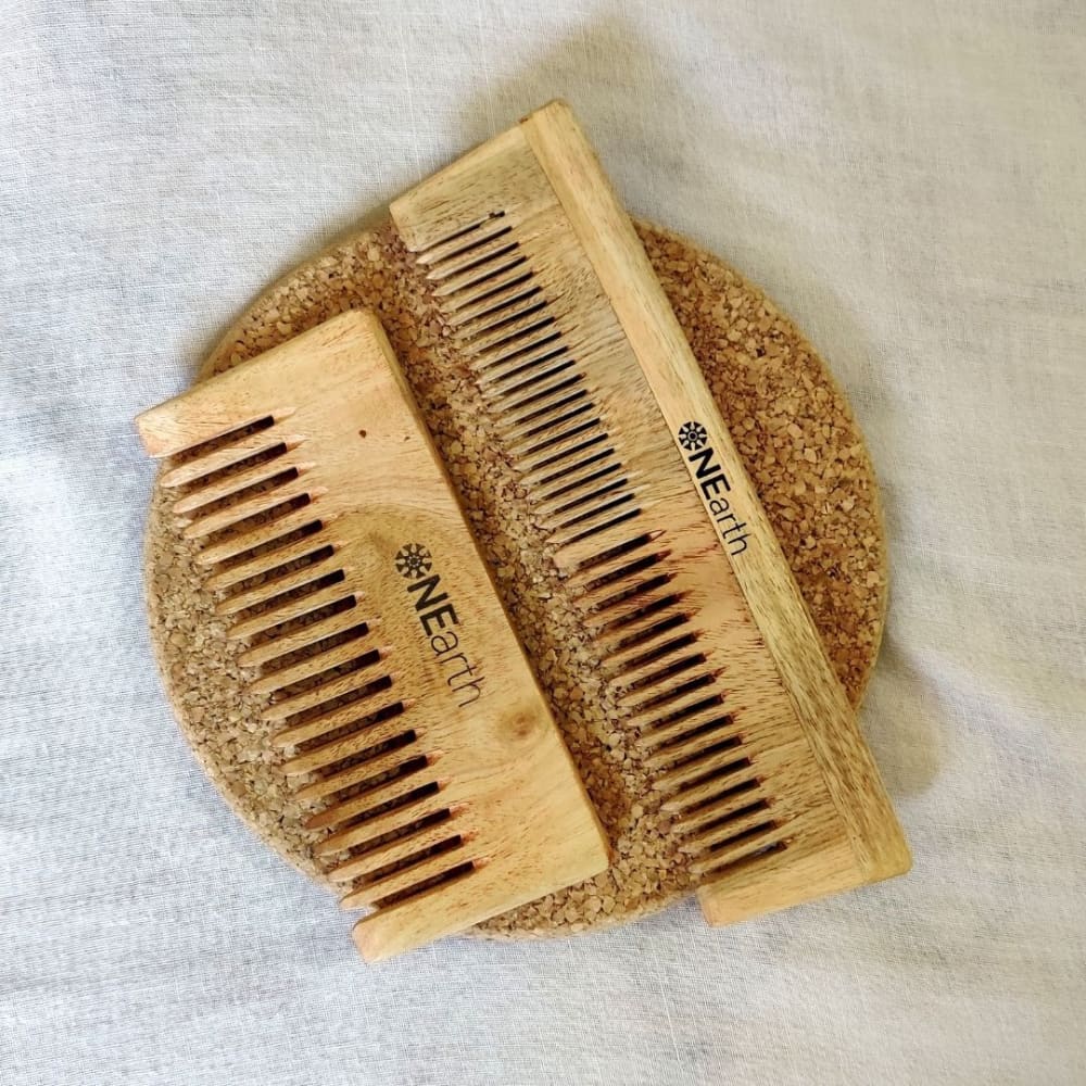 Organic Neem Wood Combs - Pack of 2 - Detangling Shower