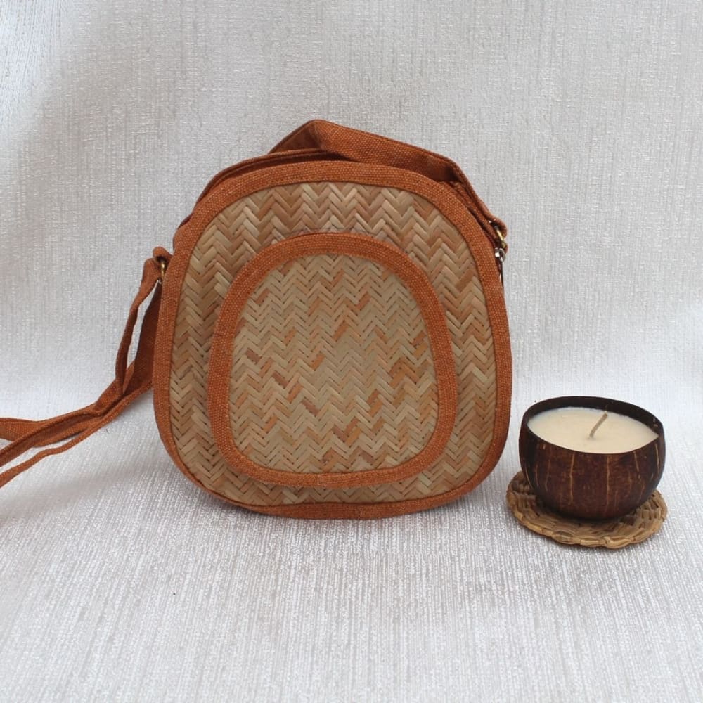 Oval Shital Pati & Jute Sling Bag - Bags