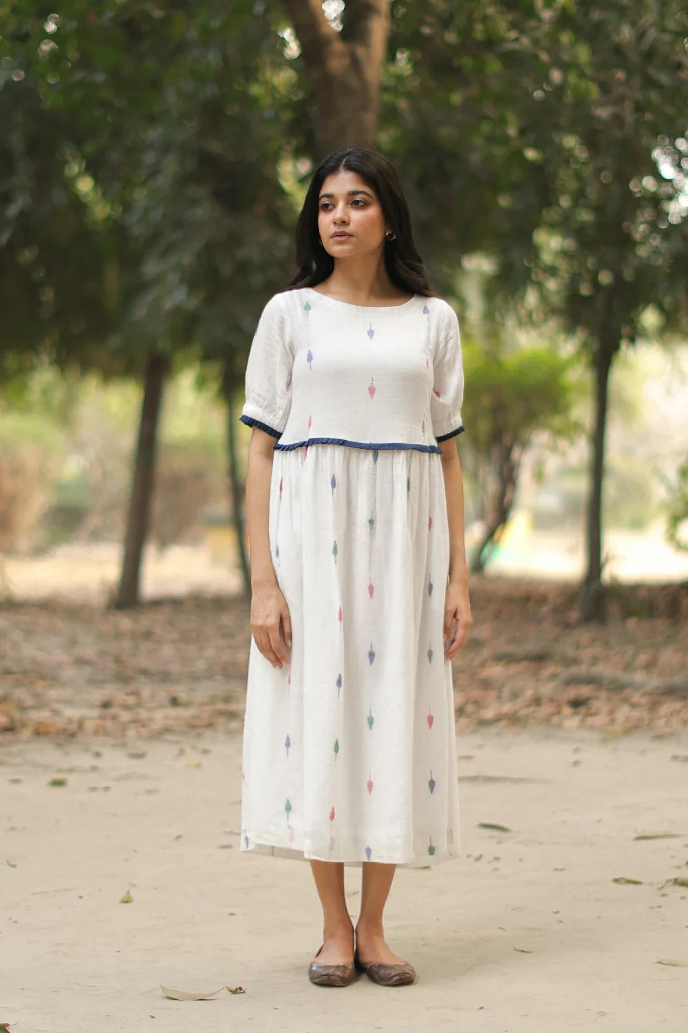 Pearl White Jamdani Cotton Dress-Sutra Art of Clothing