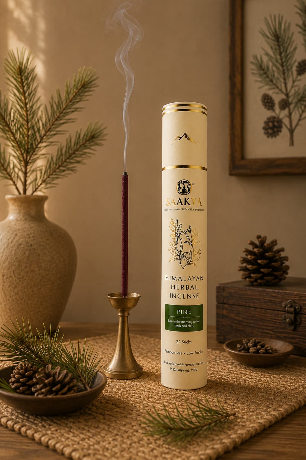 Saakya Himalayan Pine Incense Sticks handcrafted with natural Himalayan botanicals.
