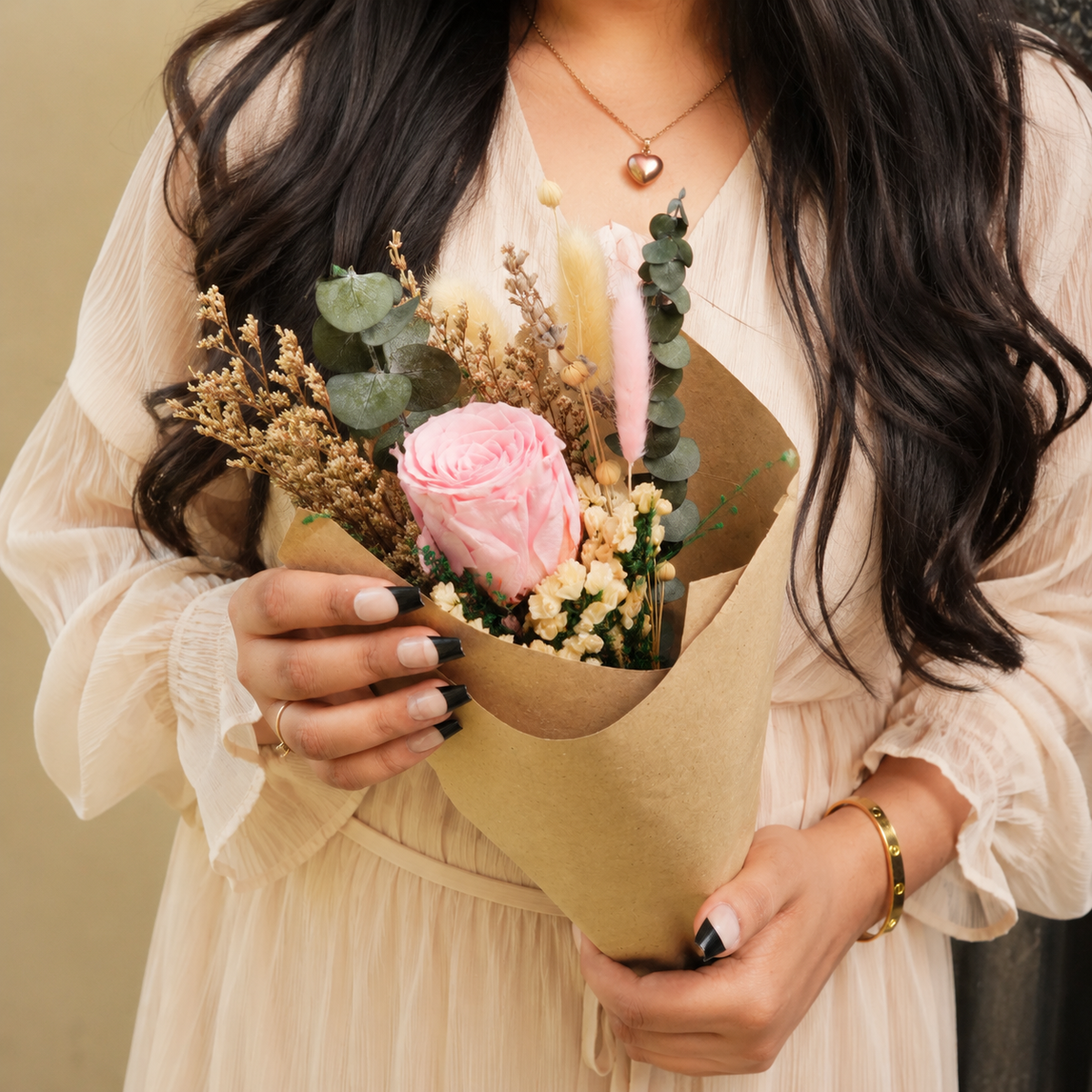 Blush & Bloom Preserved Pink Rose Bouquet | Handmade Dried Flower Bouquet for Gifting & Home Décor - https://artecasa.in/