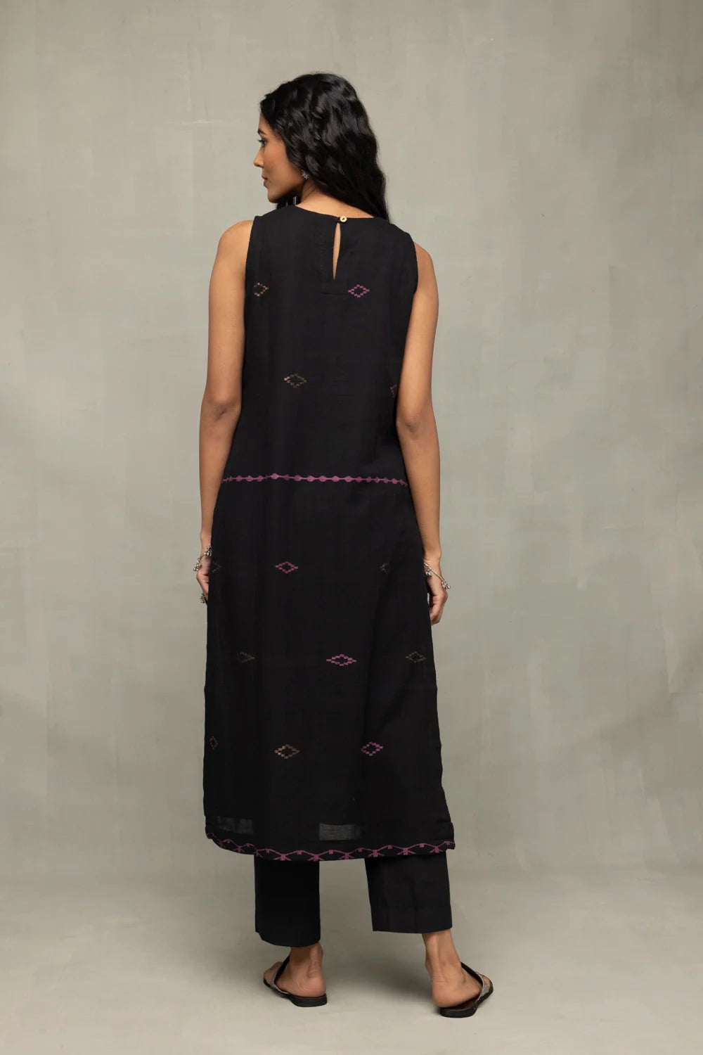 Premium Black Cotton Yantra Jamdani Kurta Set with Zari Dupatta