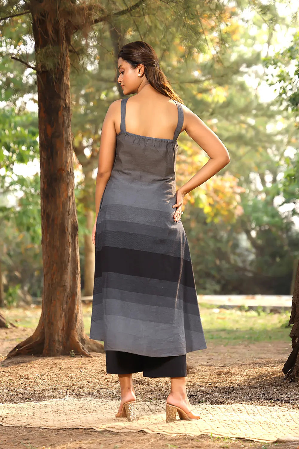 Premium Black and Grey Stripes Pure Cotton Co-ord Set for Office Wear