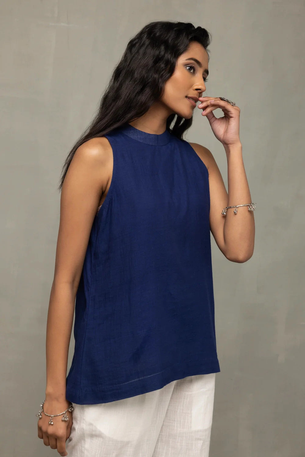 Premium Classic Indigo Handwoven Halter Neck Top for Everyday Wear