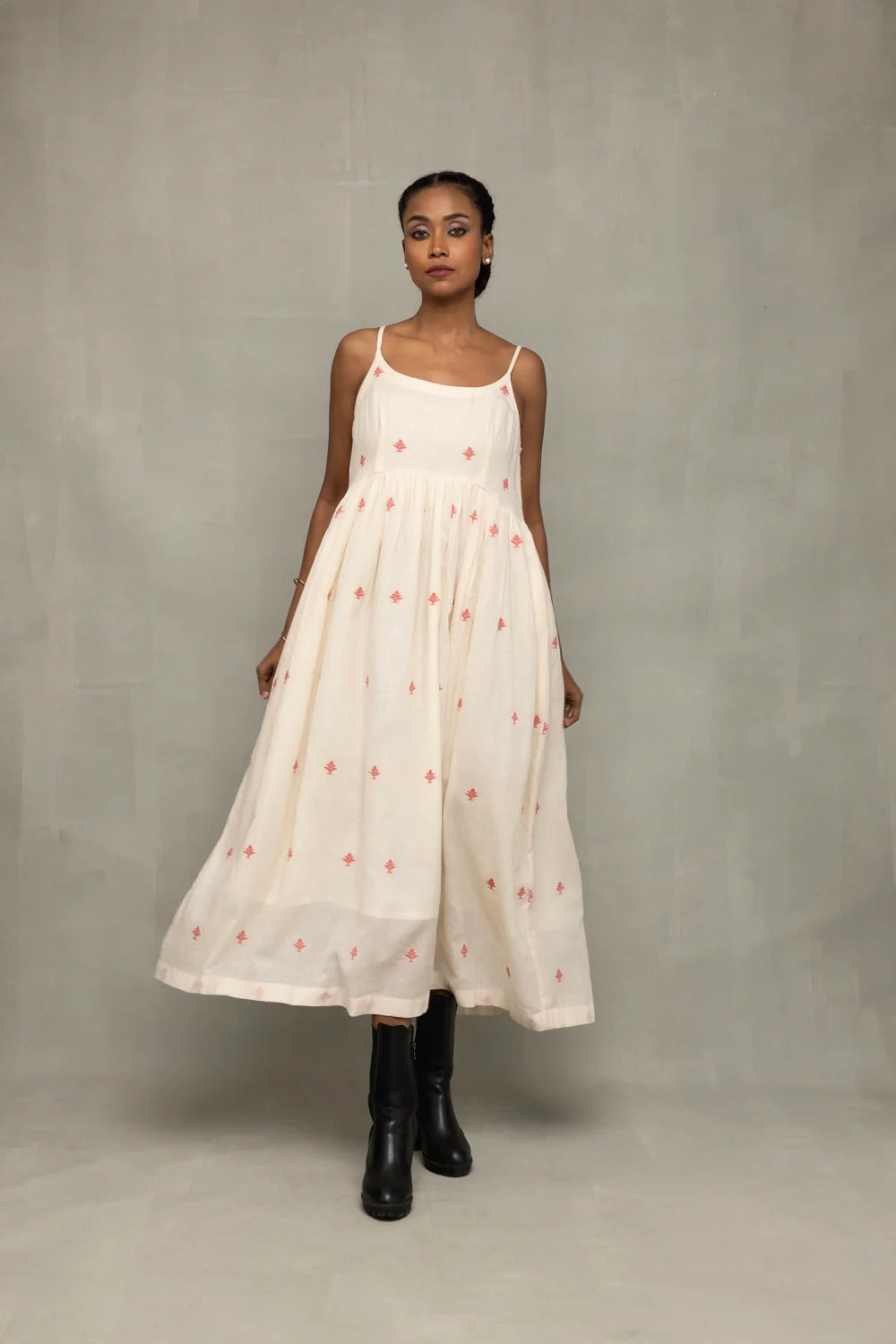 Premium Cream and Red Dheki Pure Cotton Jamdani Dress for Wedding and Festive Wear