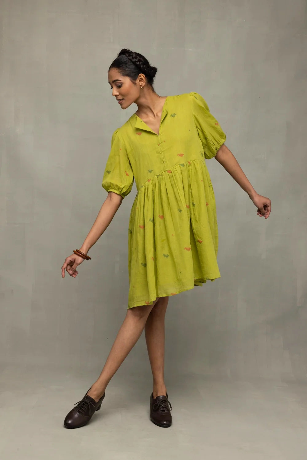 Premium Green Pakhi Pure Cotton Jamdani Dress for Wedding and Festive Wear
