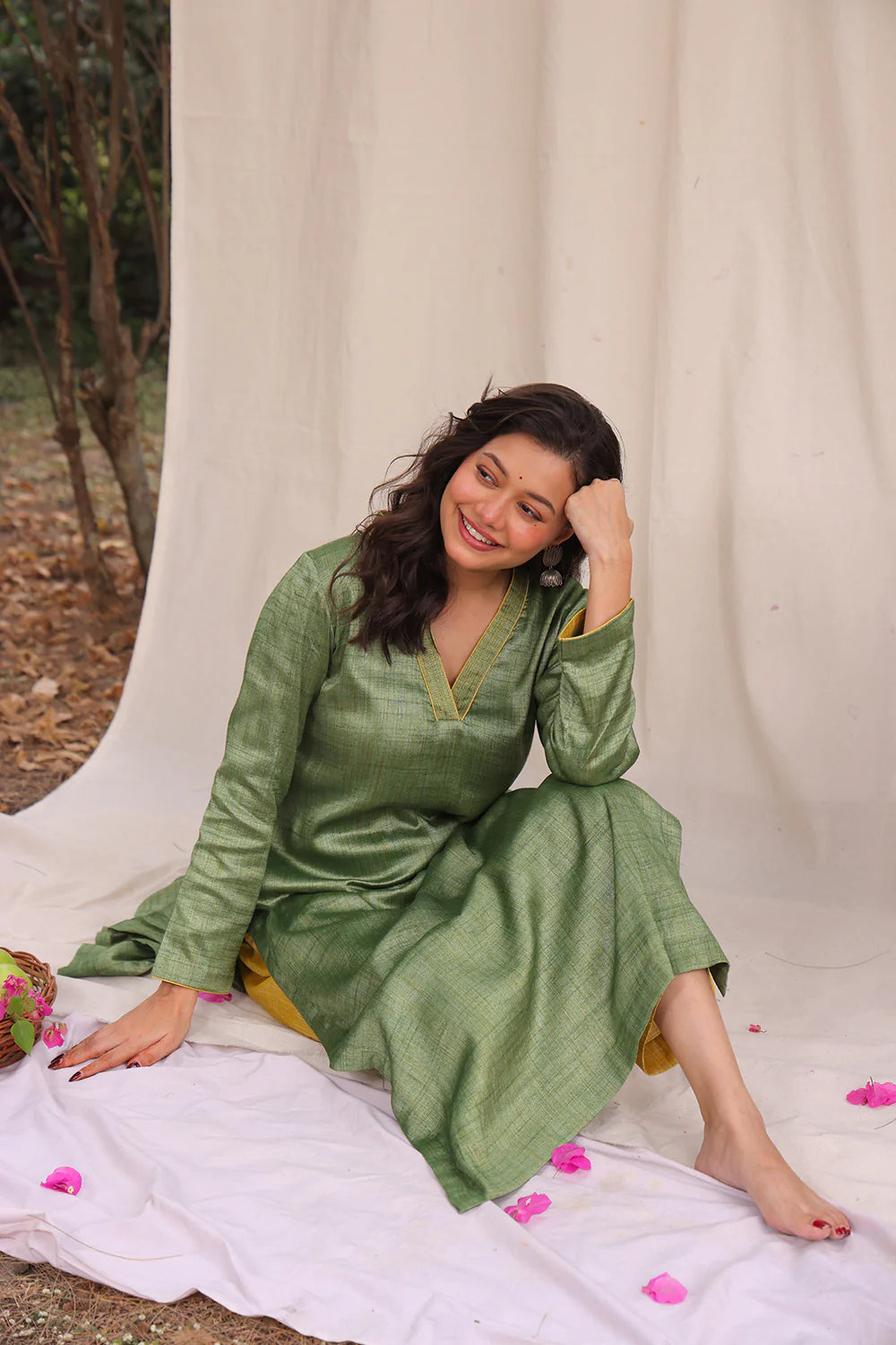 premium-green-yellow-khadi-cotton-co-ord-set-for-wedding-and-festive-wear