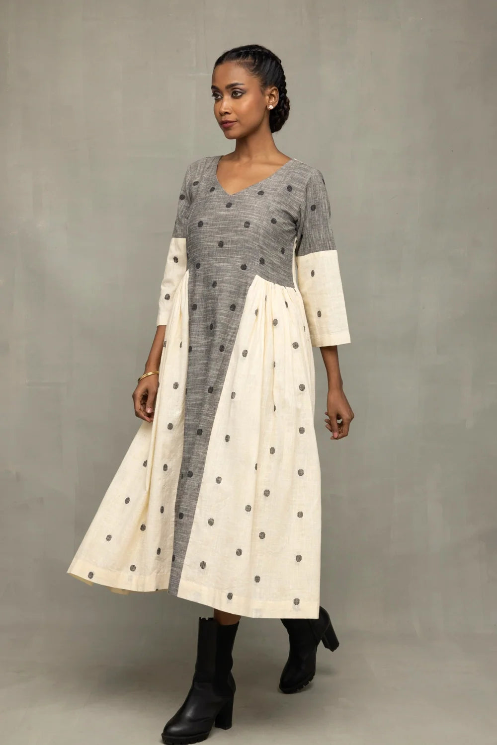 Greyscape South Cotton Dress-Sutra Art of Clothing