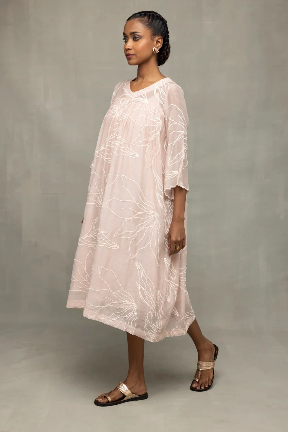 Premium Lily Haze Lavender Mul Chanderi Embroidered Dress for Wedding Wear