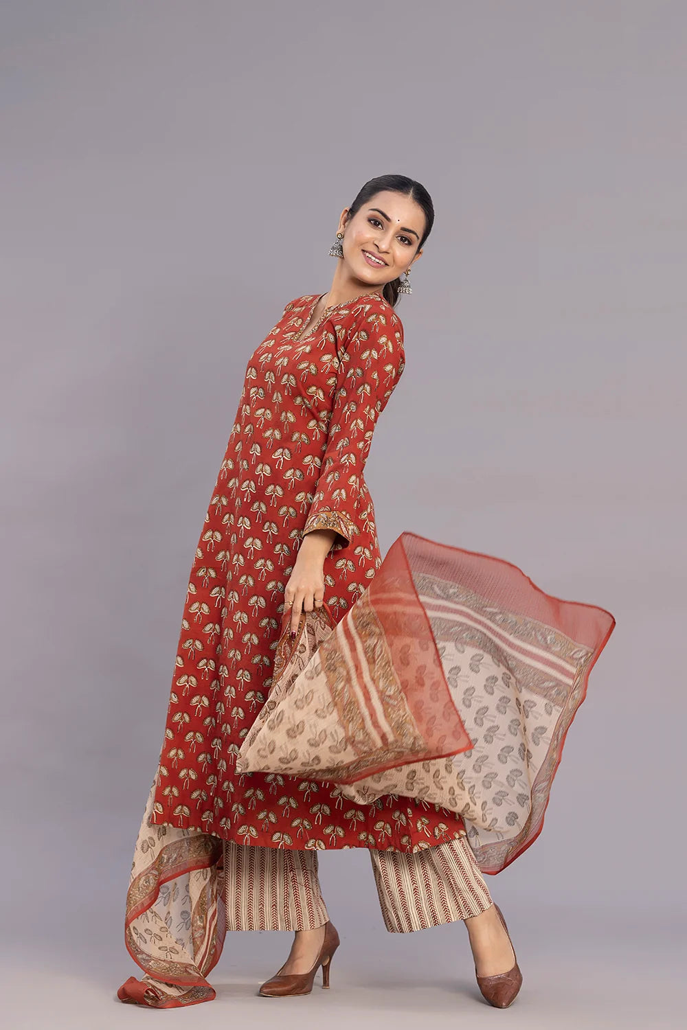 Premium Maroon Hand Block Print Kurta Set for Everyday Wear