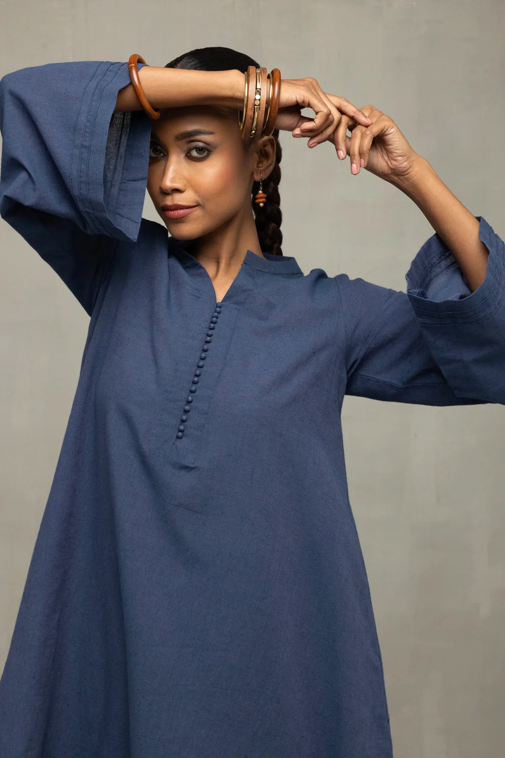 Premium Muted Navy Blue Minimalist Co-ord Set for Festive and Ethnic Wear