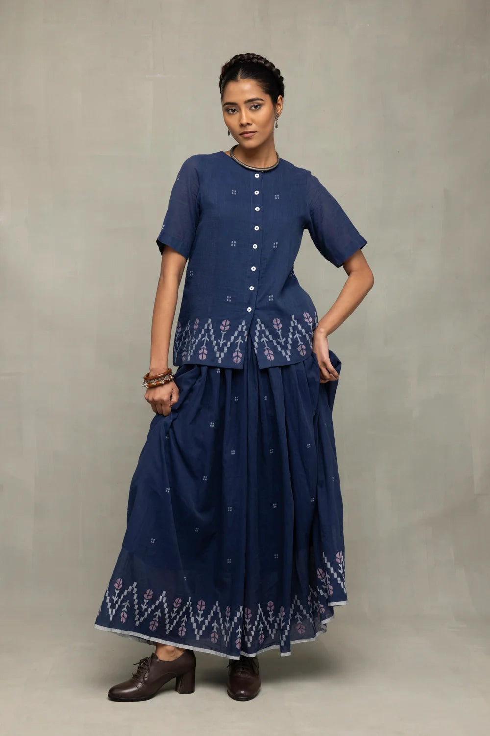 Premium Navy Blue Meadow Jamdani Skort for Office and Casual Wear