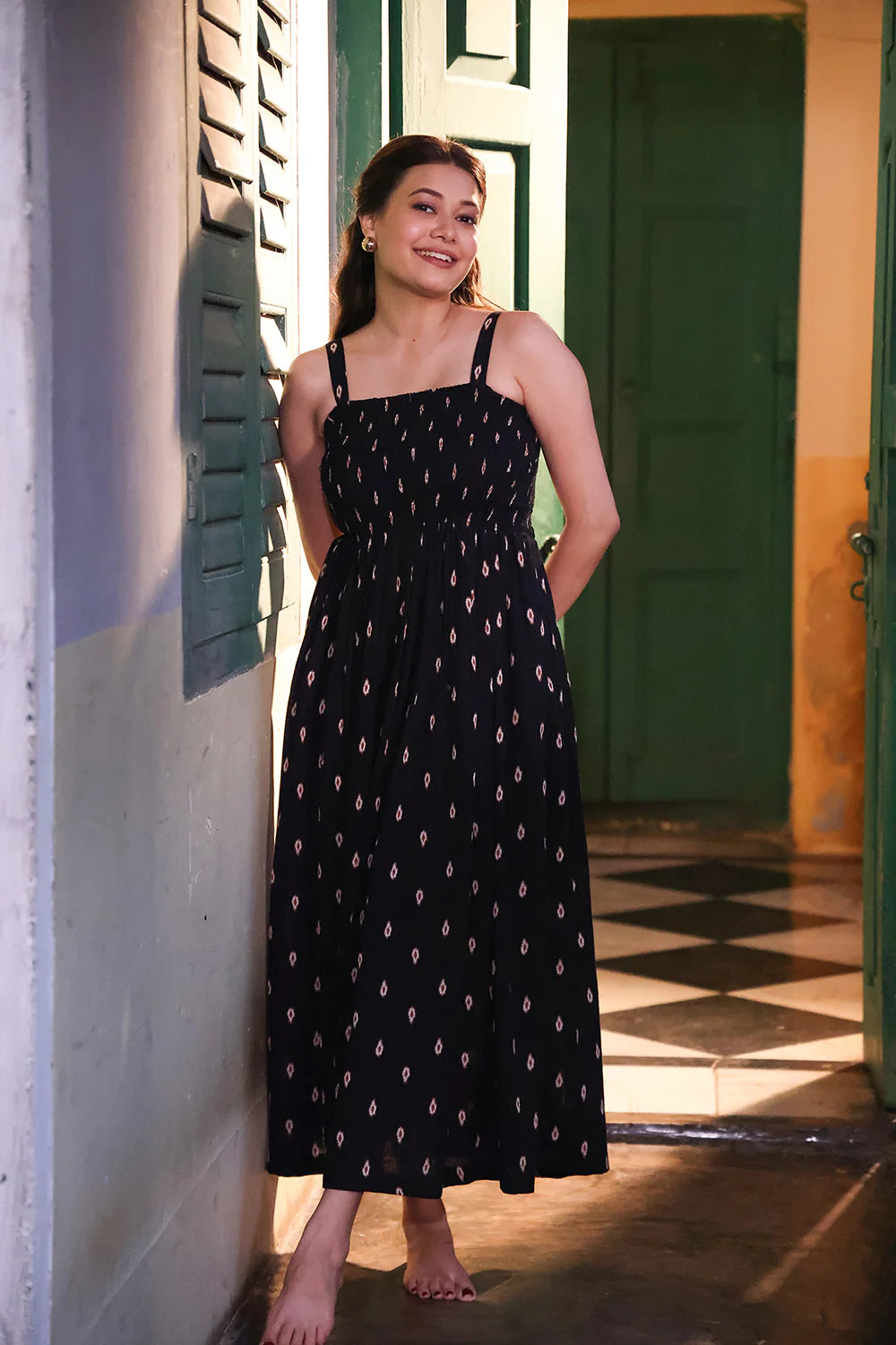 Premium Noir Black Cotton Maxi Dress for Wedding and Party Wear