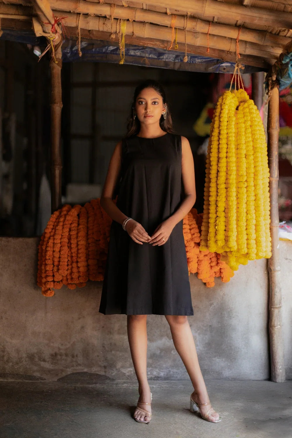 Noir Black South Cotton Dress with Shrug-Sutra Art of Clothing