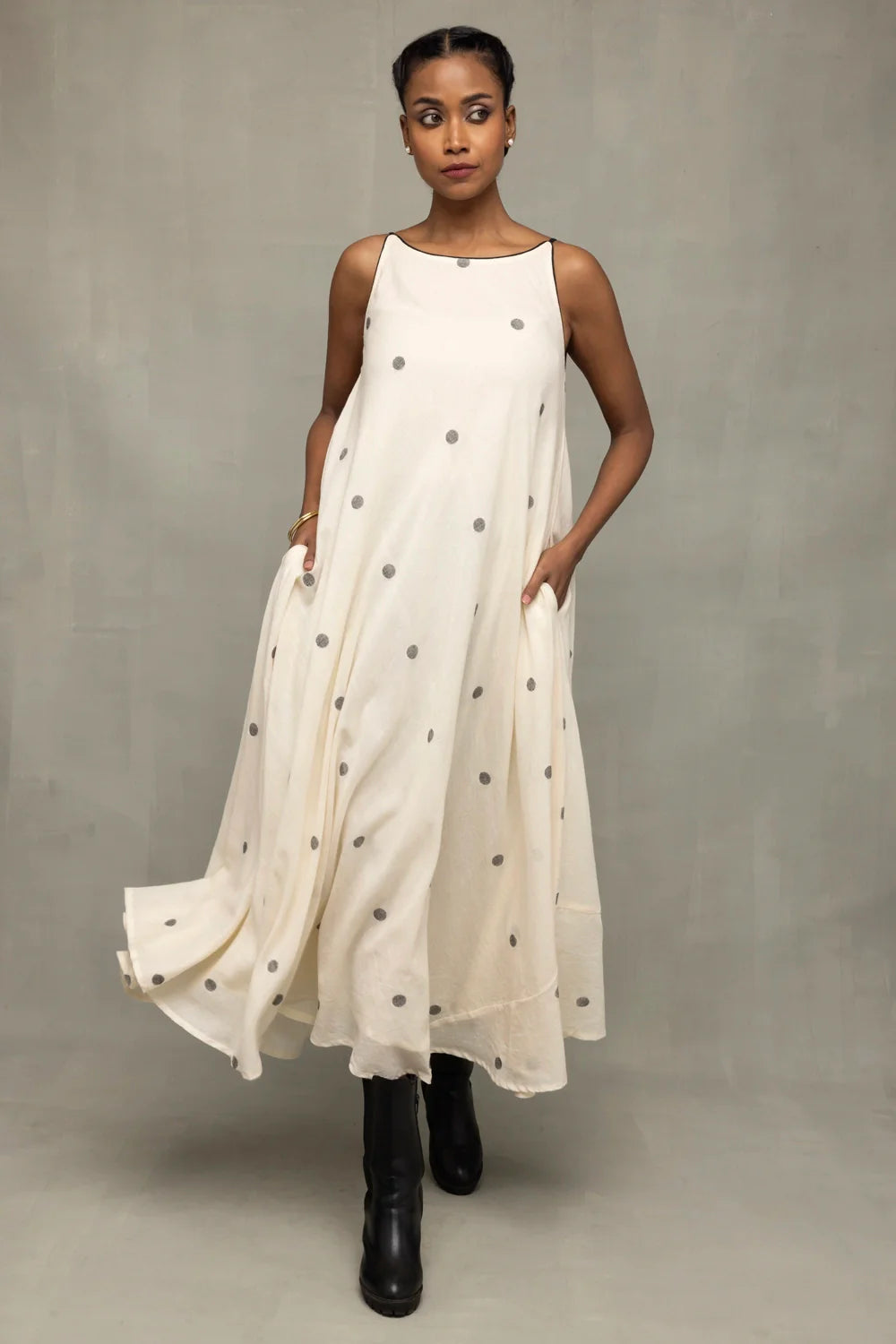 Premium Pearl White Trapeze Jamdani Handwoven Dress for Wedding Wear