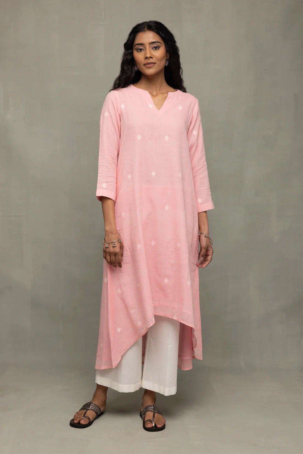 Premium Petal Pink Handwoven Jamdani Kurta Set with Dupatta for Wedding Wear