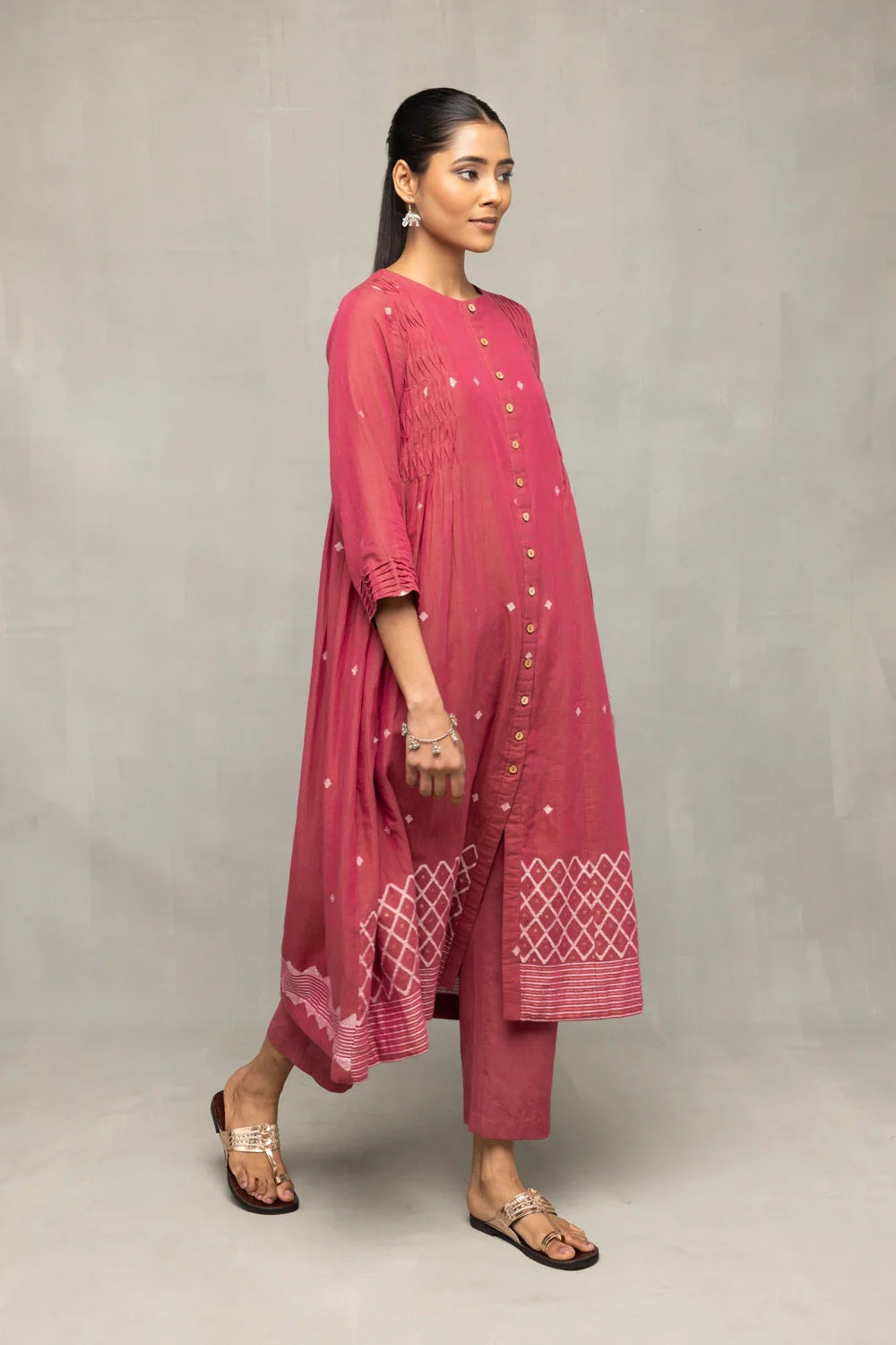 Premium Pink Handloom Jamdani Kurta Set with Dupatta for Wedding Wear