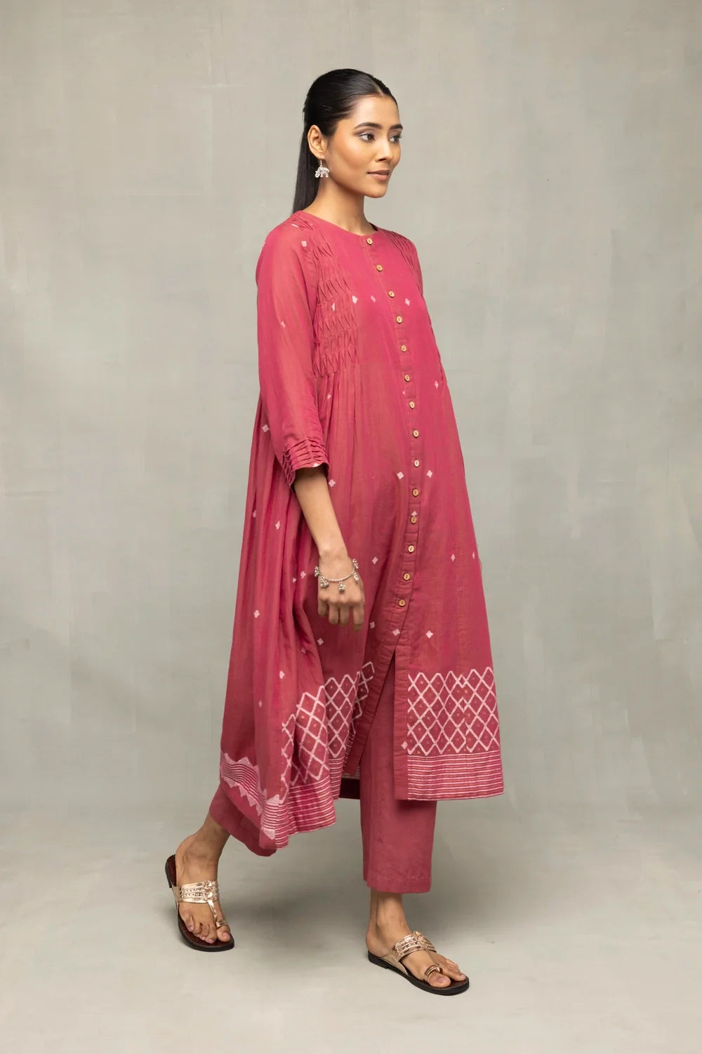 Premium Pink Handloom Jamdani Kurta Set with Dupatta for Wedding Wear