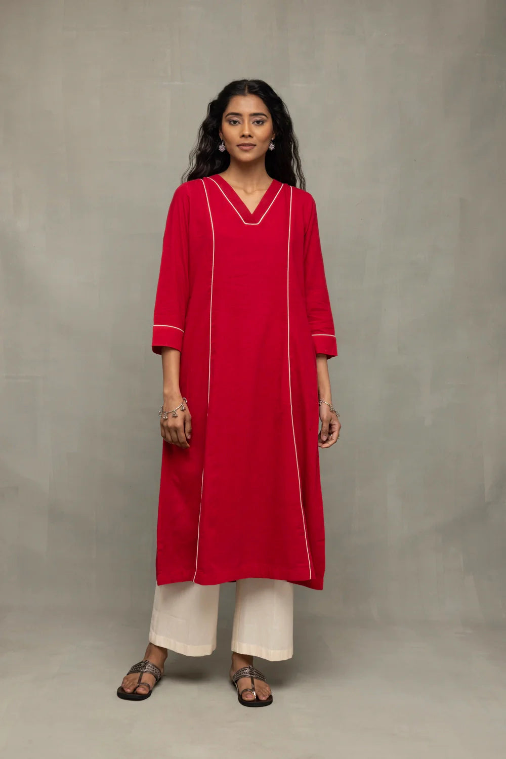 Premium Red and White Handloom Jamdani Kurta Set with Dupatta for Ethnic Wear
