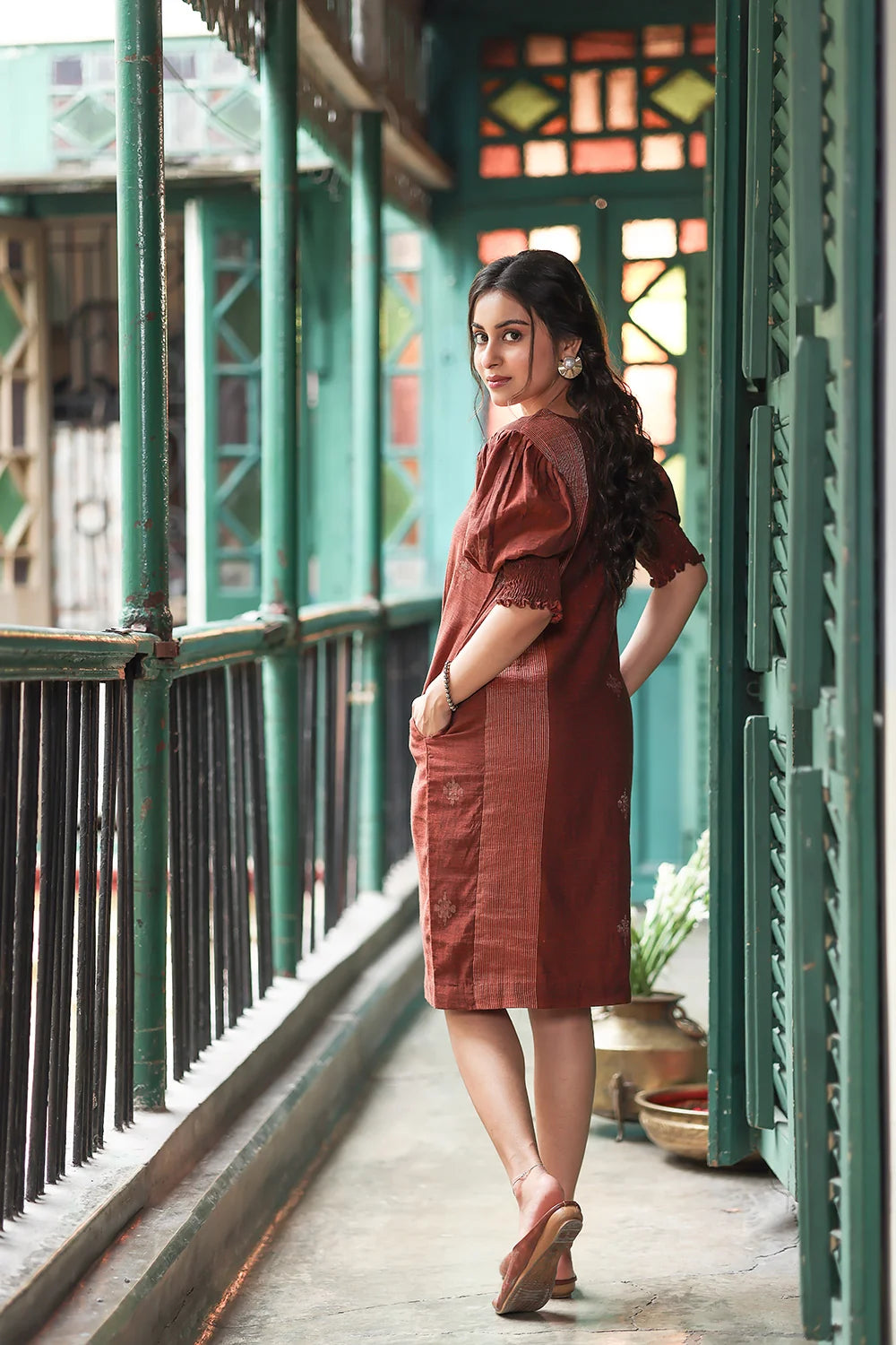 Premium Rust Radiance Jamdani Dress for Wedding and Festive Wear