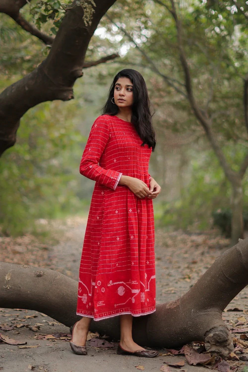 Premium Scarlet Red Cotton Jamdani Dress for Wedding and Festive Wear