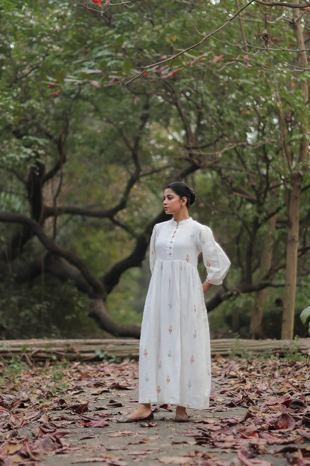 Premium Whimsy White Cotton Jamdani Dress for Wedding and Festive Wear