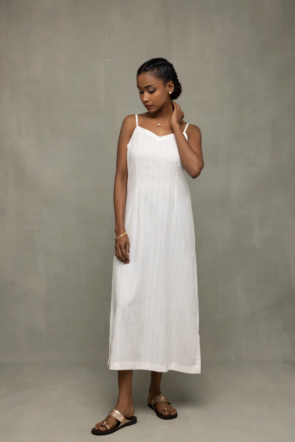 Premium White Silver Stripe Pure Cotton Dress for Wedding and Party Wear