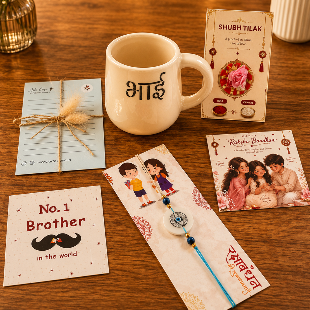 Artecasa Best Bhai Ever Rakhi Box for Brother | Premium Raksha Bandhan Gift Hamper with Bhai Mug, Rakhi, Pooja Essentials, Greeting Card & Personalized Note - https://artecasa.in/