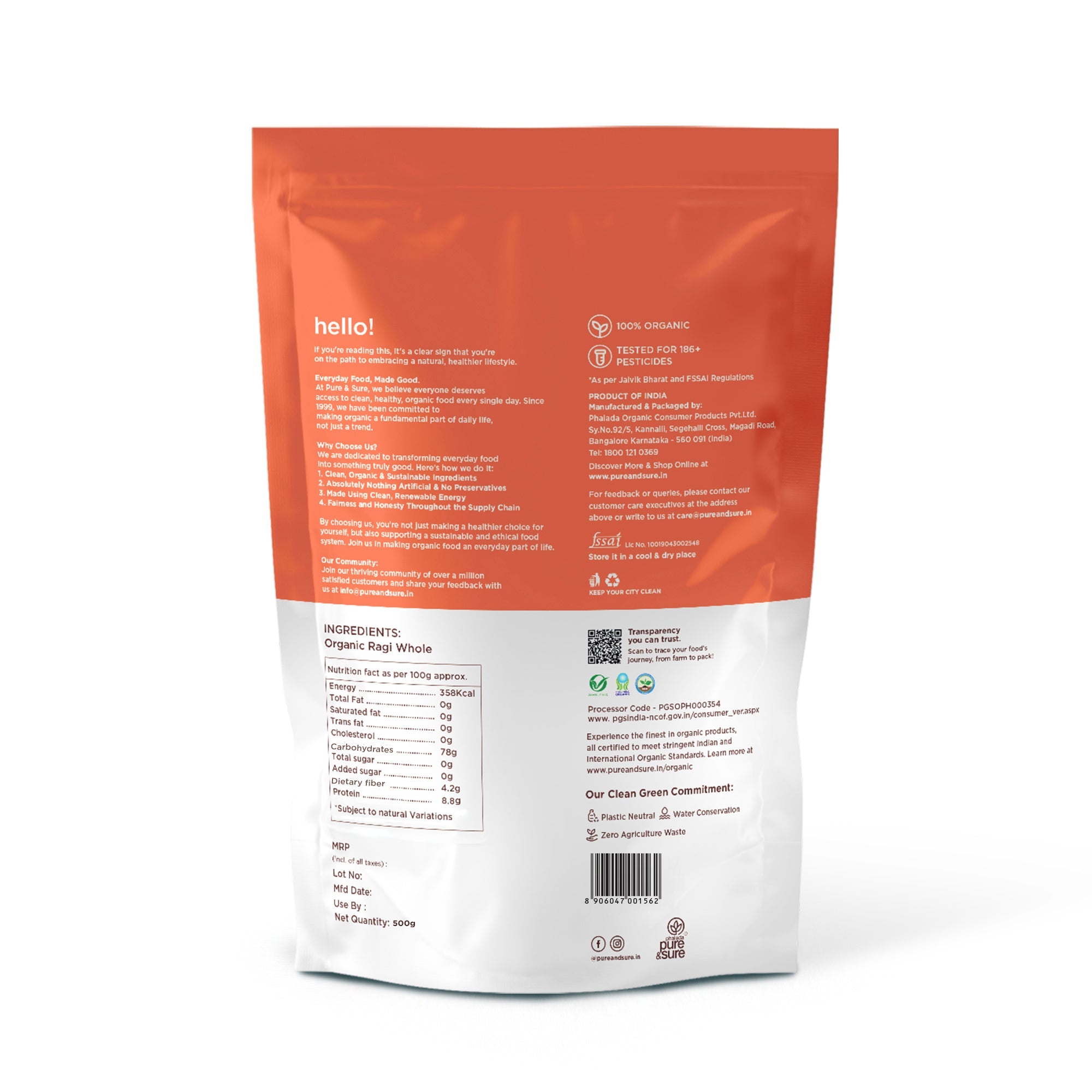 Organic Ragi Flour 500g Back