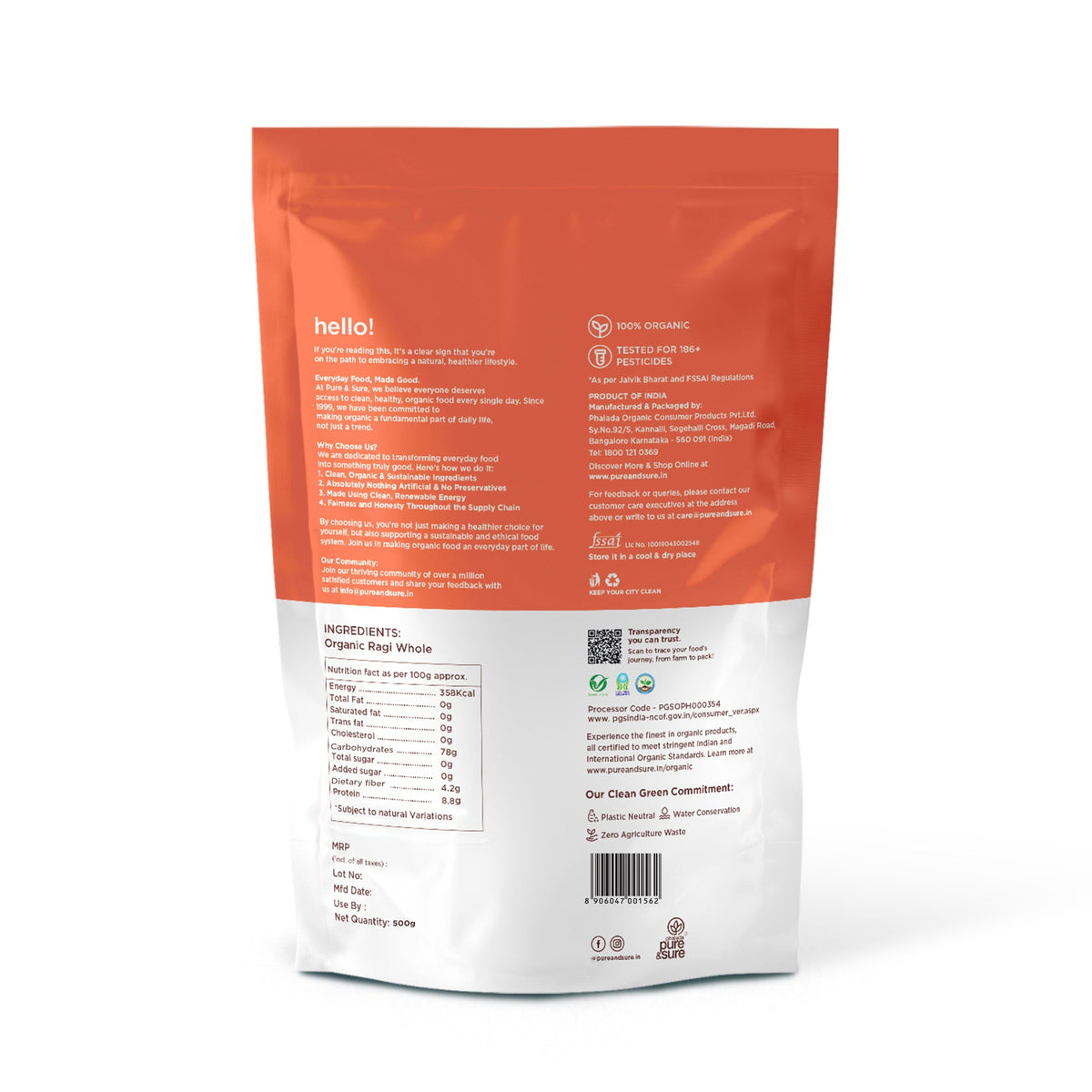 Organic Ragi Flour 500g Back