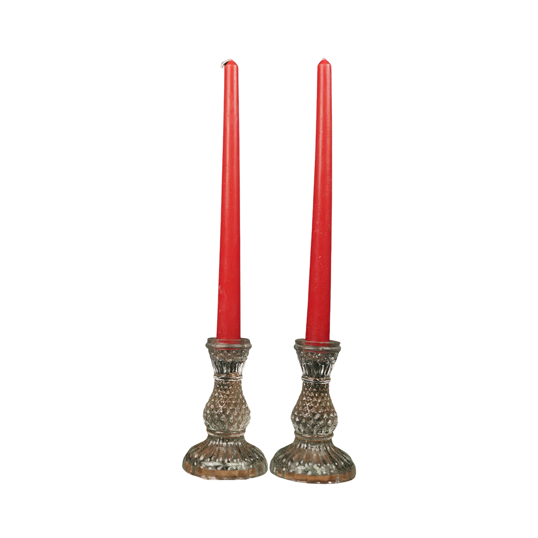 Glass Glow Candle Stand Set – Glass Taper Candle Holders with Red Taper Candles (Set of 2) | - https://artecasa.in/