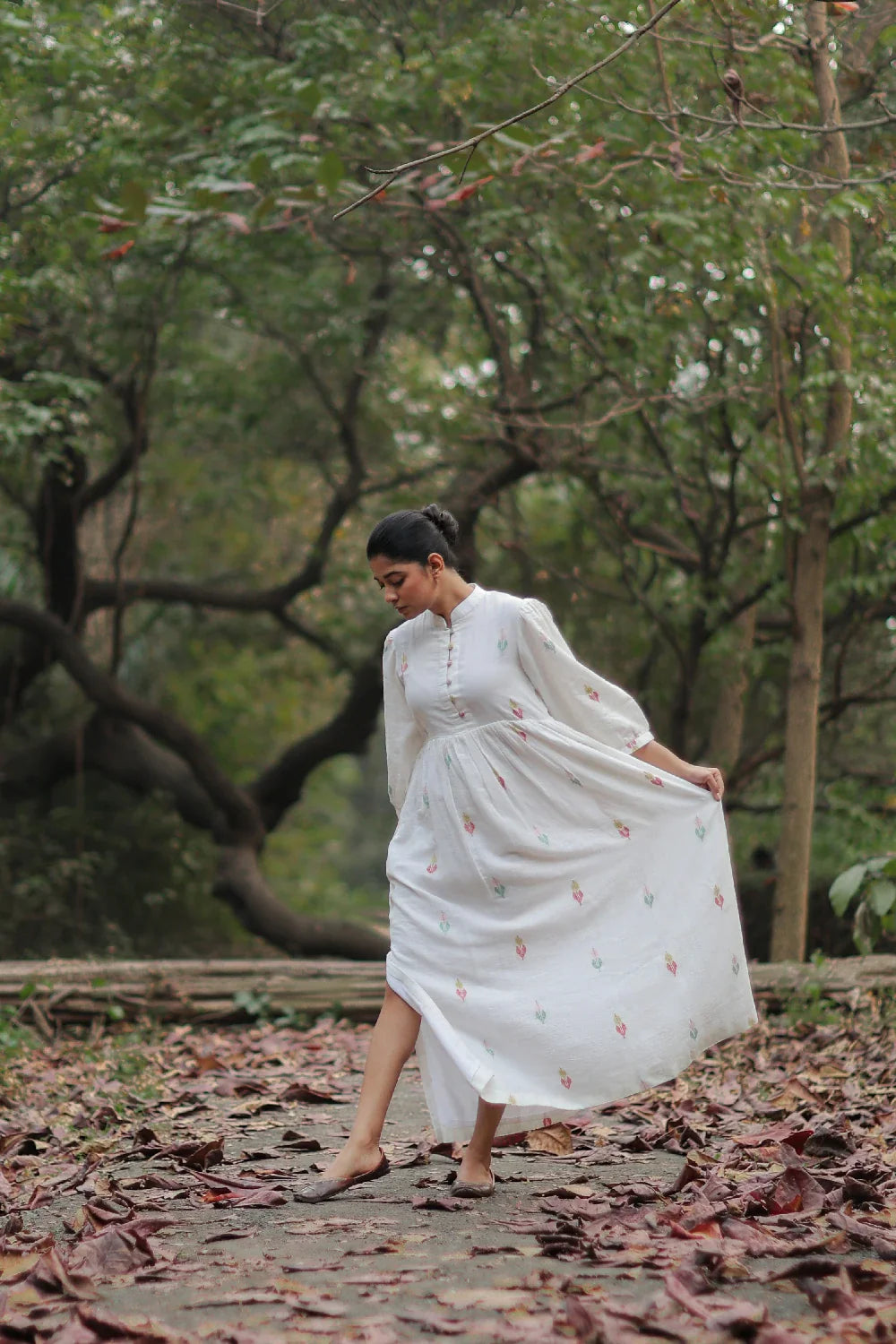 Relaxed Fit Whimsy White Jamdani Dress for Summer Wear