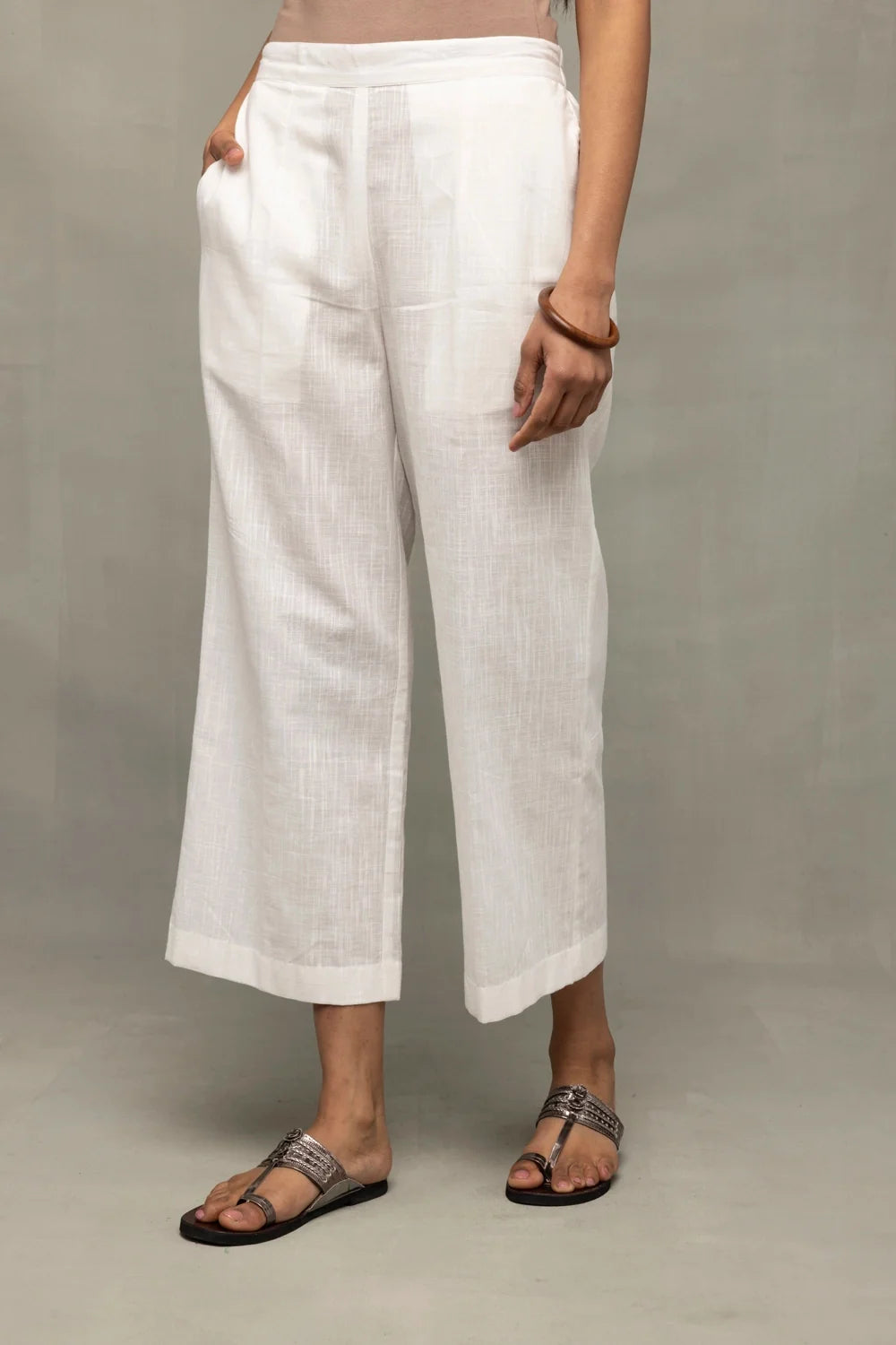 Relaxed Fit White Slub Cotton Co-ord Set for Summer Wear