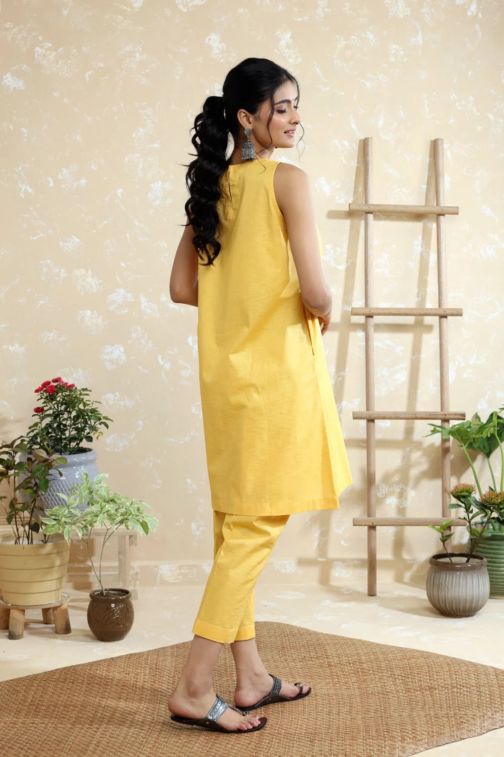 Relaxed Fit Yellow Cotton Linen Co-ord Set for Summer Wear