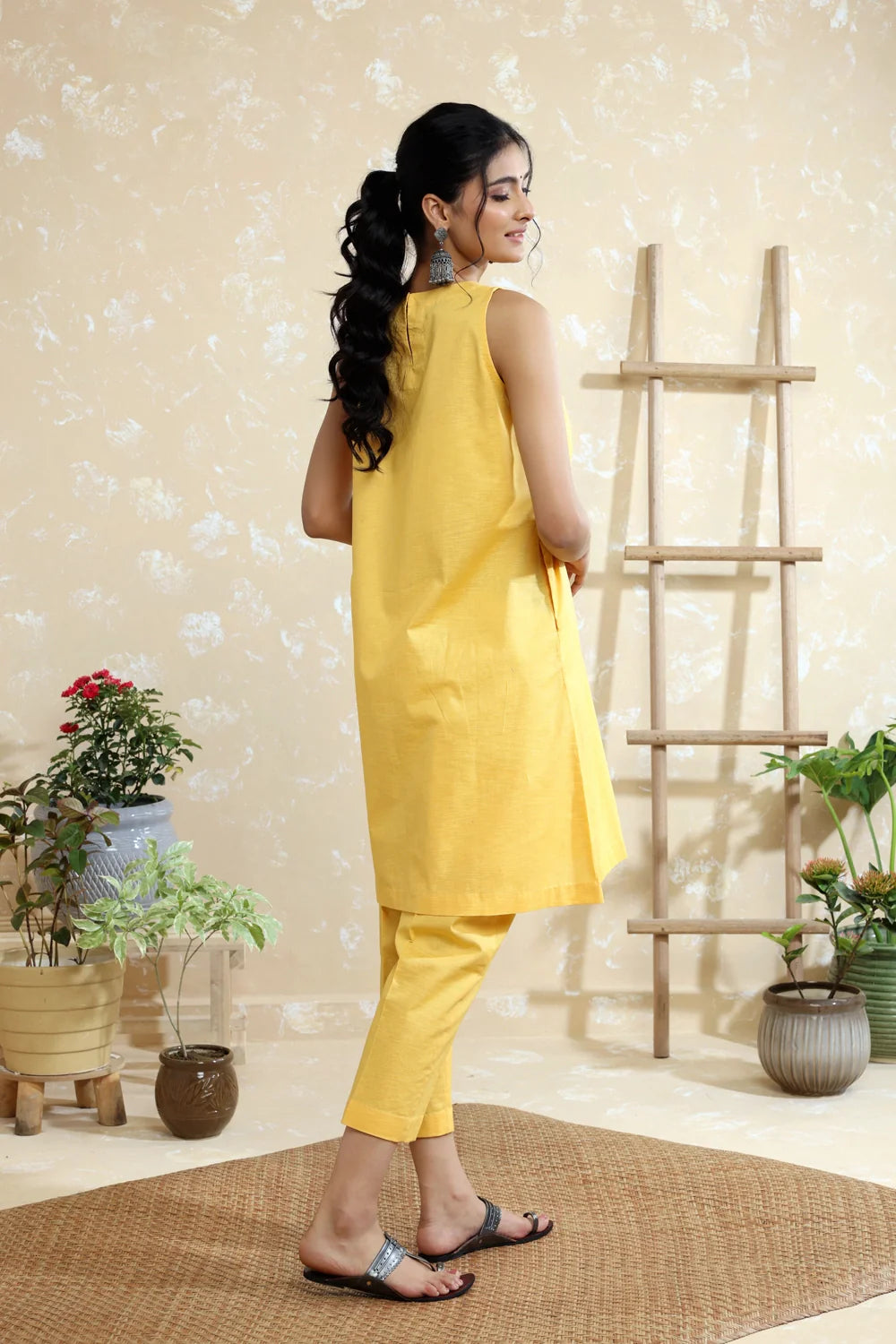 Relaxed Fit Yellow Cotton Linen Co-ord Set for Summer Wear