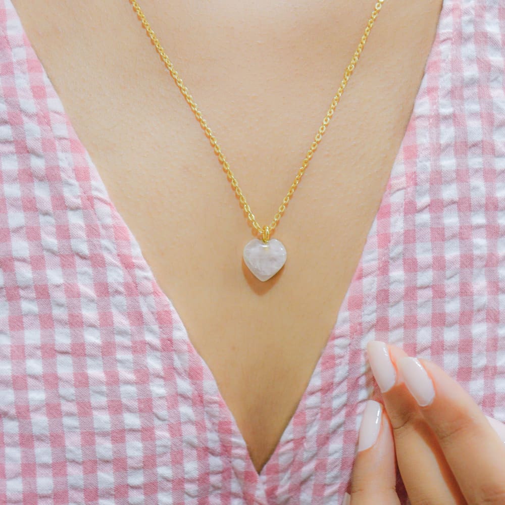 Rose Quartz Stone Pendant with Chain - golden chain -