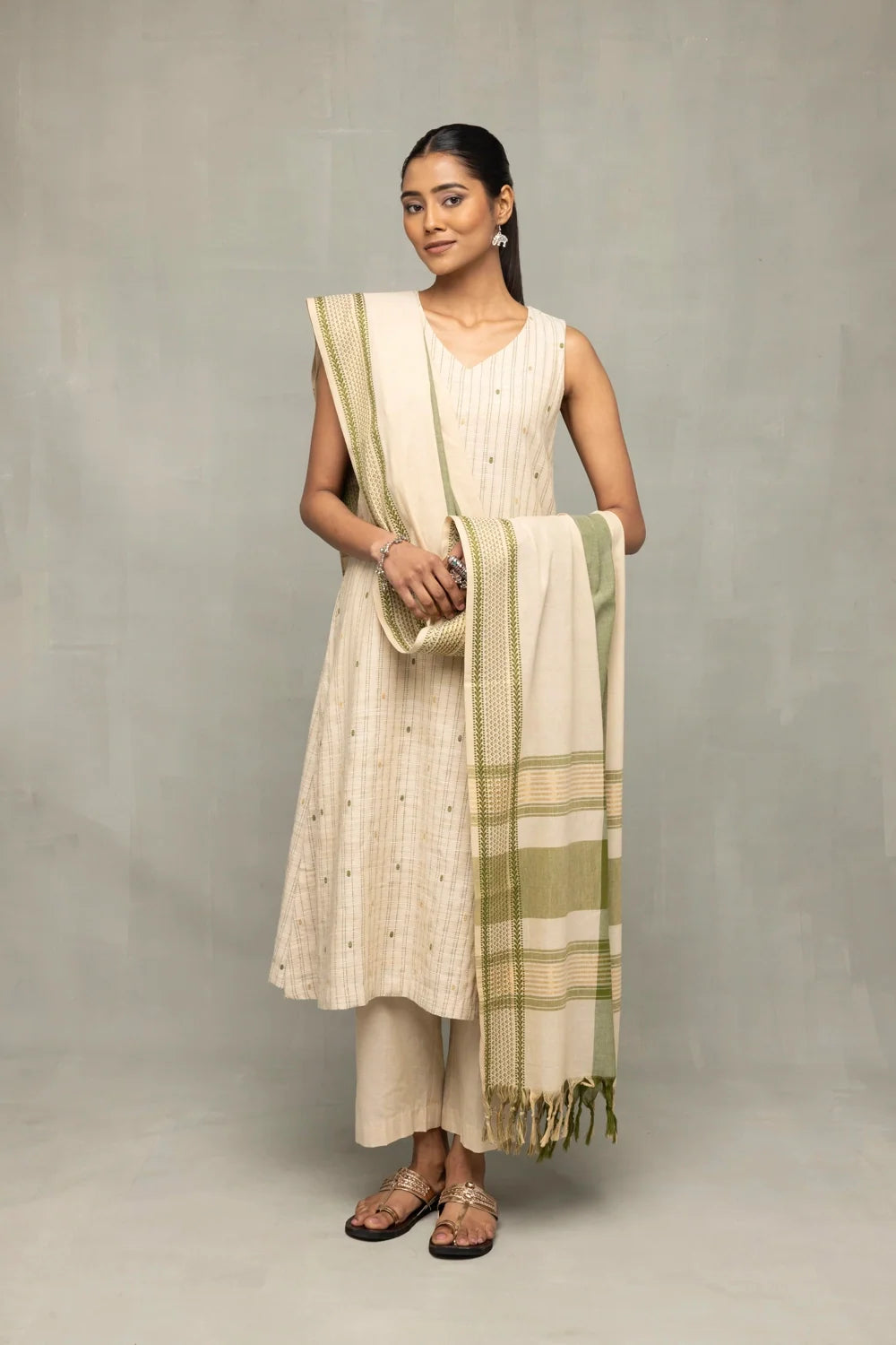 Sage Serenity South Cotton Zari Kurta Set with Dupatta-Sutra Art of Clothing