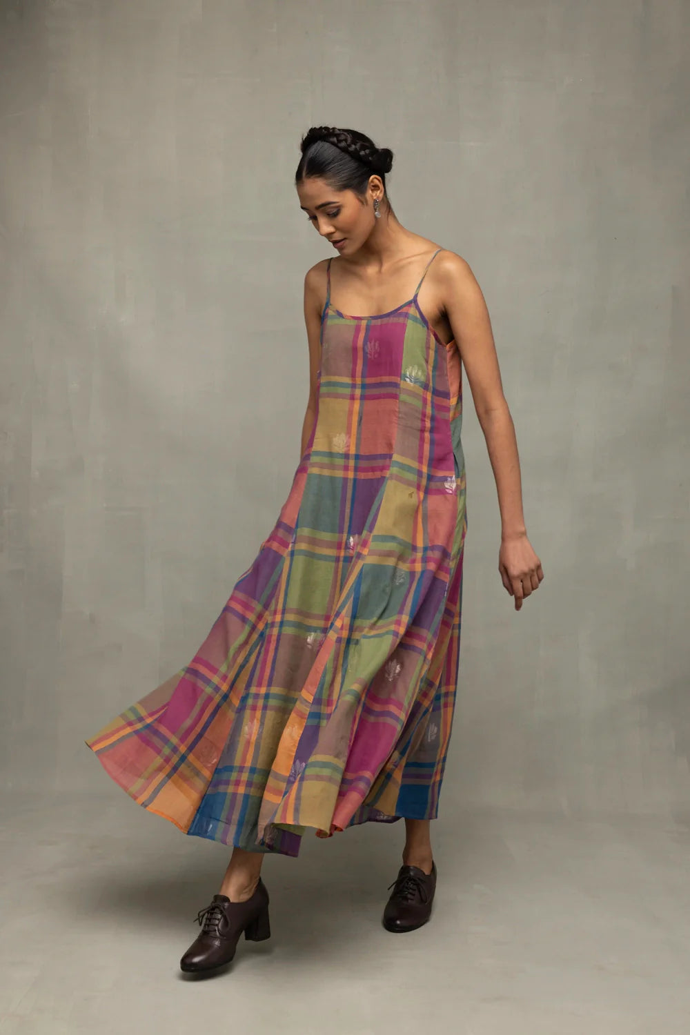 Sleeveless Jamdani Cotton Dress with Sweetheart Neckline