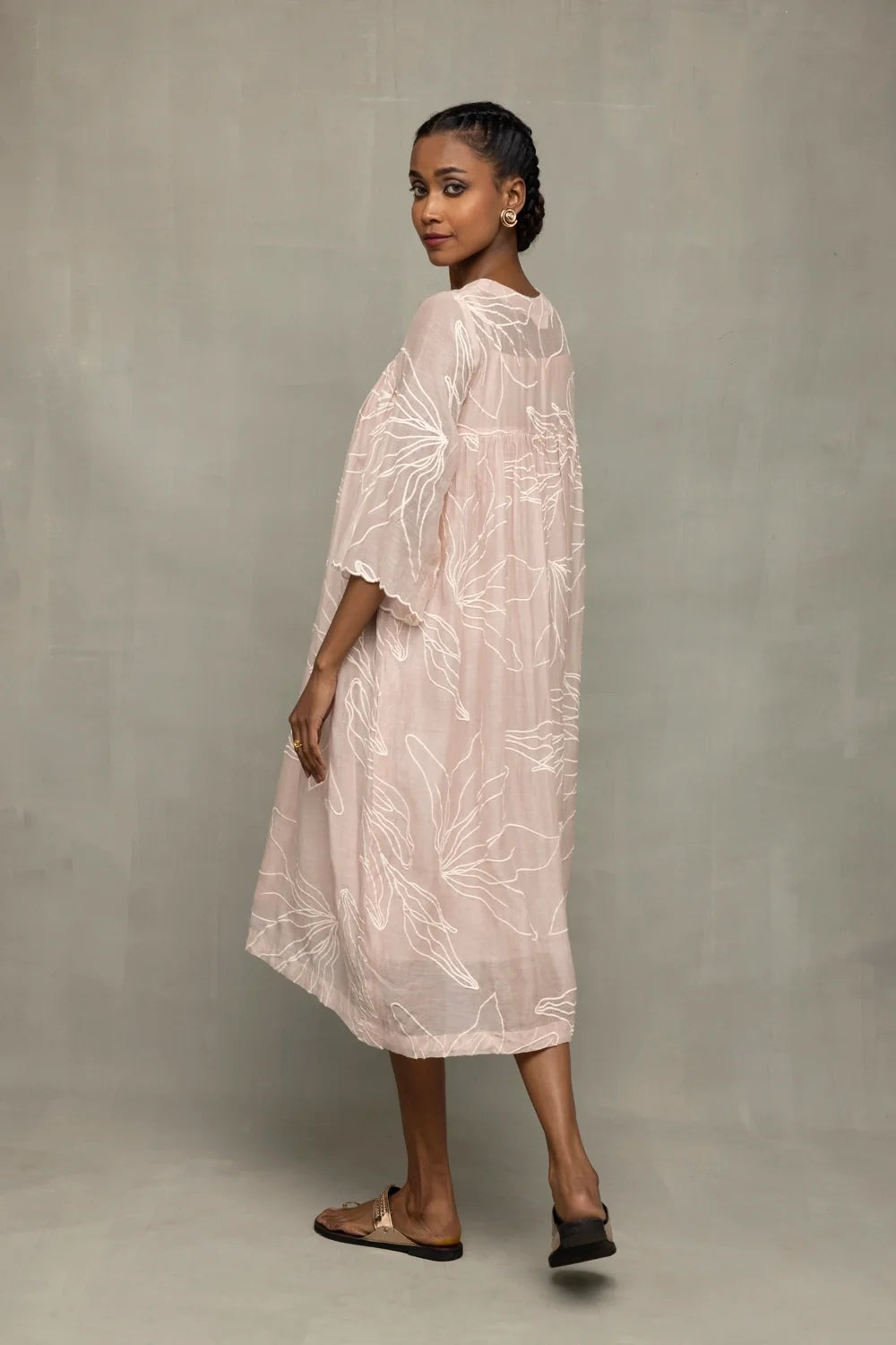 Soft Lavender Purple Mul Chanderi Embroidered Dress for Casual Everyday Wear