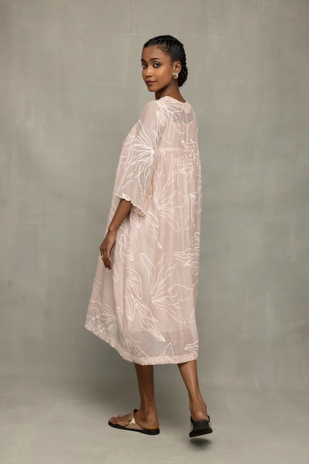 Soft Lavender Purple Mul Chanderi Embroidered Dress for Casual Everyday Wear