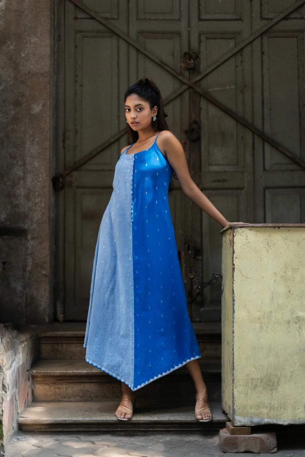 Soft Steel Blue South Cotton Dress for Weekend and Summer Wear