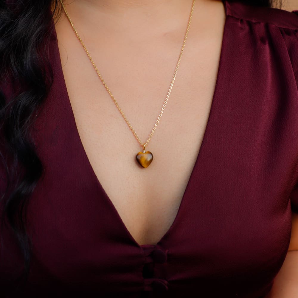 Tiger Eye Stone Pendant with Chain - Golden Chain -