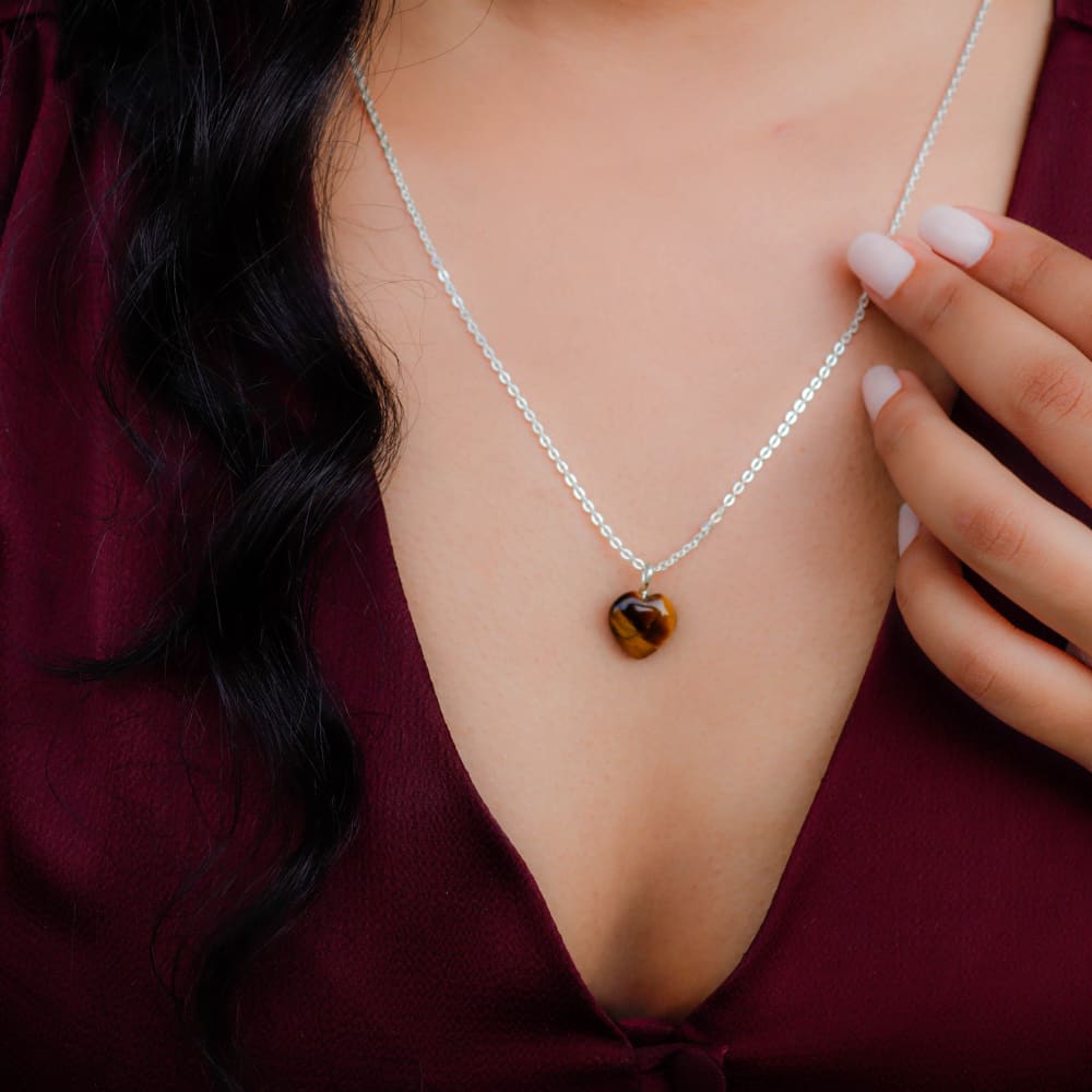 Tiger Eye Stone Pendant with Chain - Silver Chain -