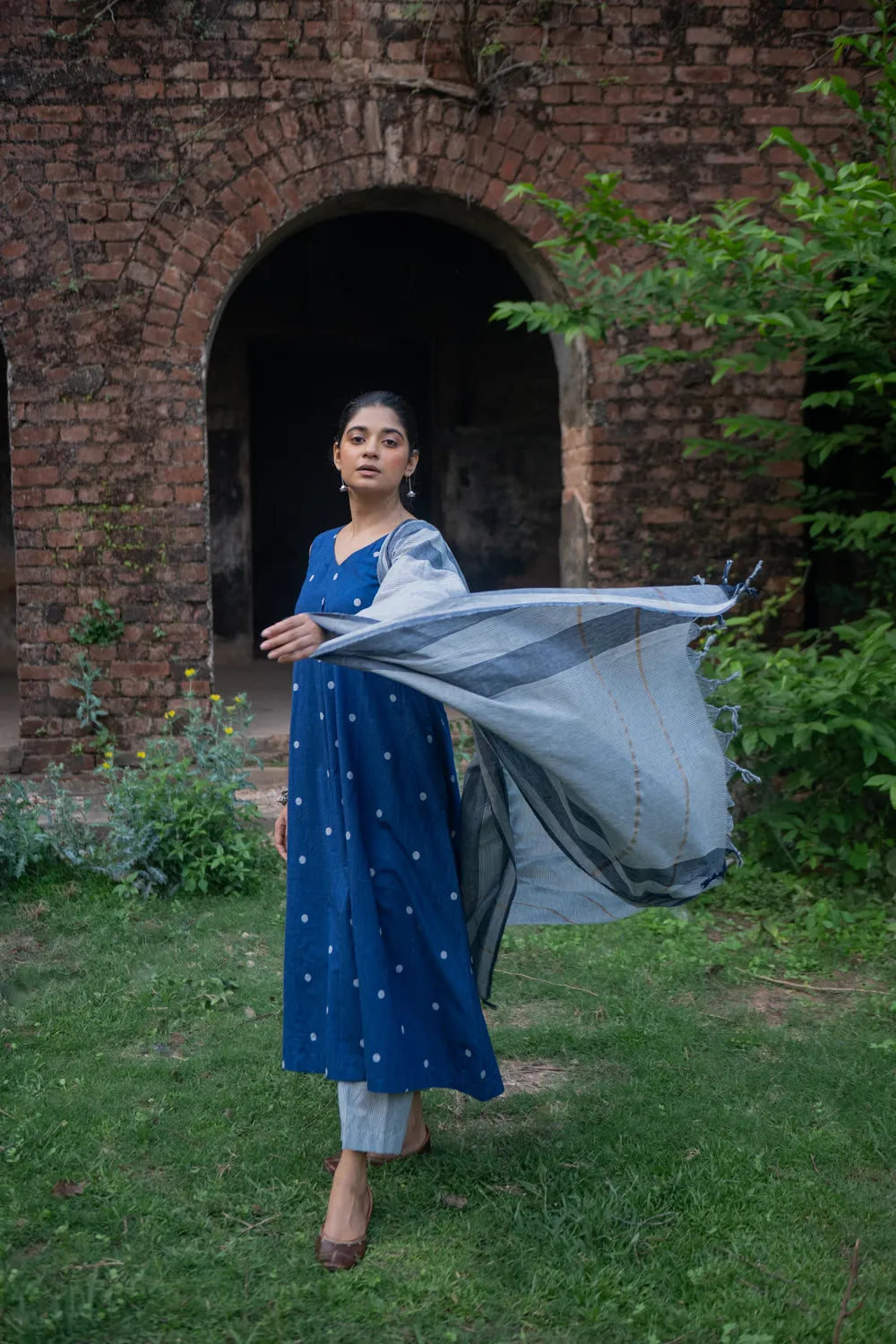 Traditional Blue Pure South Cotton Woven Kurta Set with Dupatta for Ethnic Wear