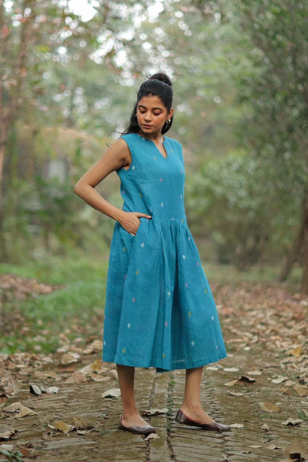 Traditional Fern Green Handwoven Jamdani Dress for Ethnic Wear